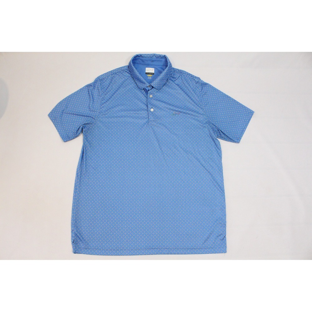 Greg Norman Mens XL Play Dry Blue Geometric Circle Print Golf Polo Shirt